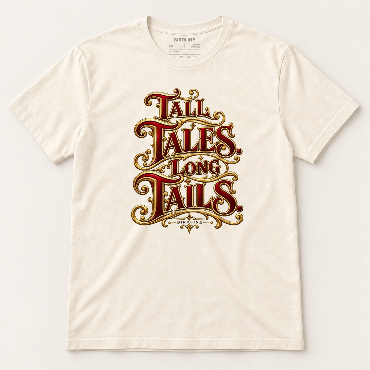 Tall Tales Long Tails T-Shirt in Natural, front view premium-quality garment detail