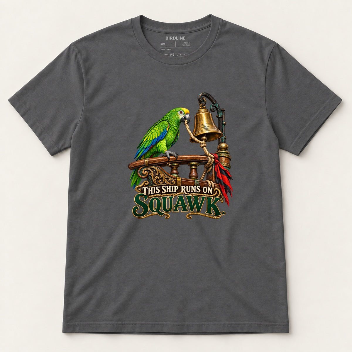 This Ship Runs On Squawk T-Shirt in Charcoal, front view