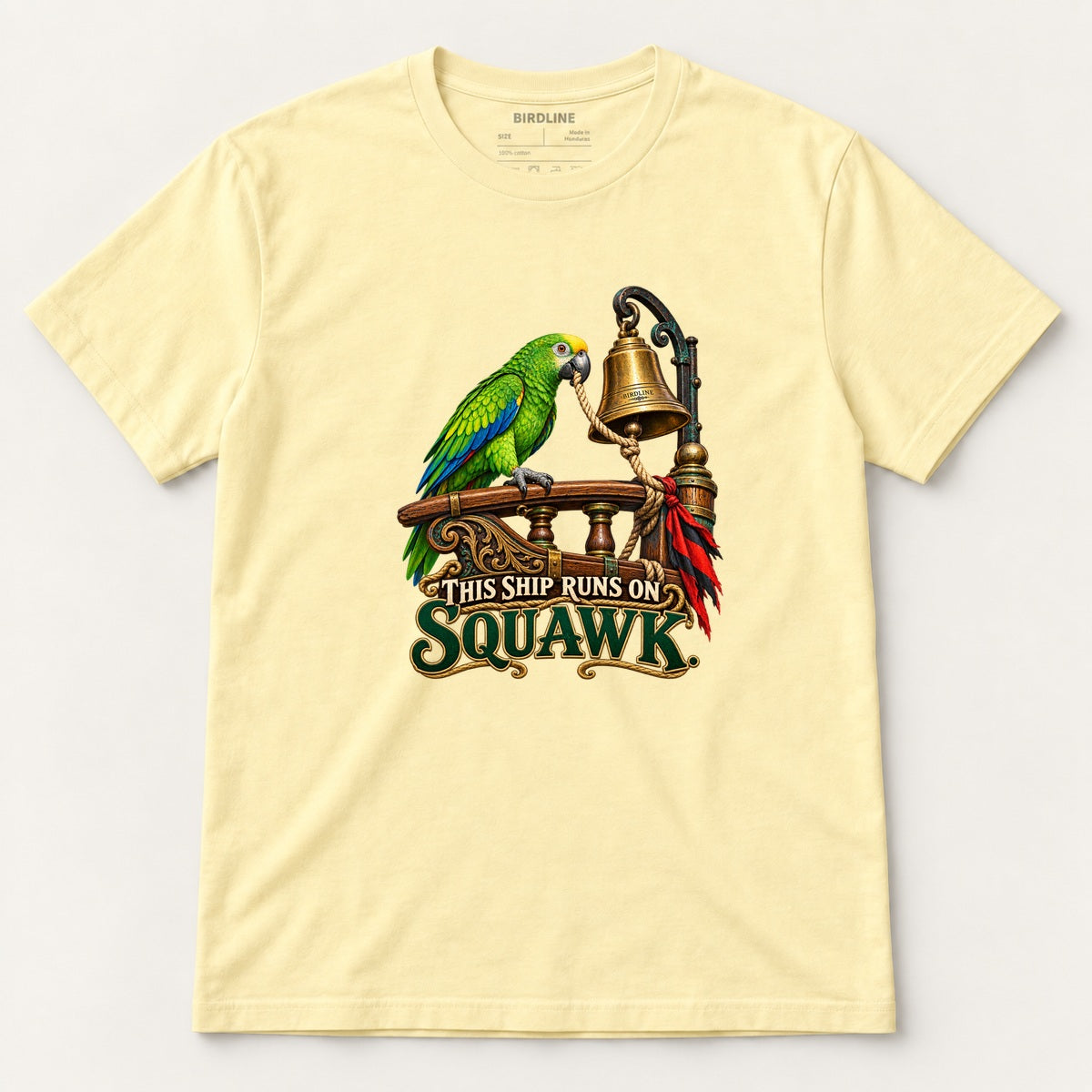 This Ship Runs On Squawk T-Shirt in Cornsilk, front view