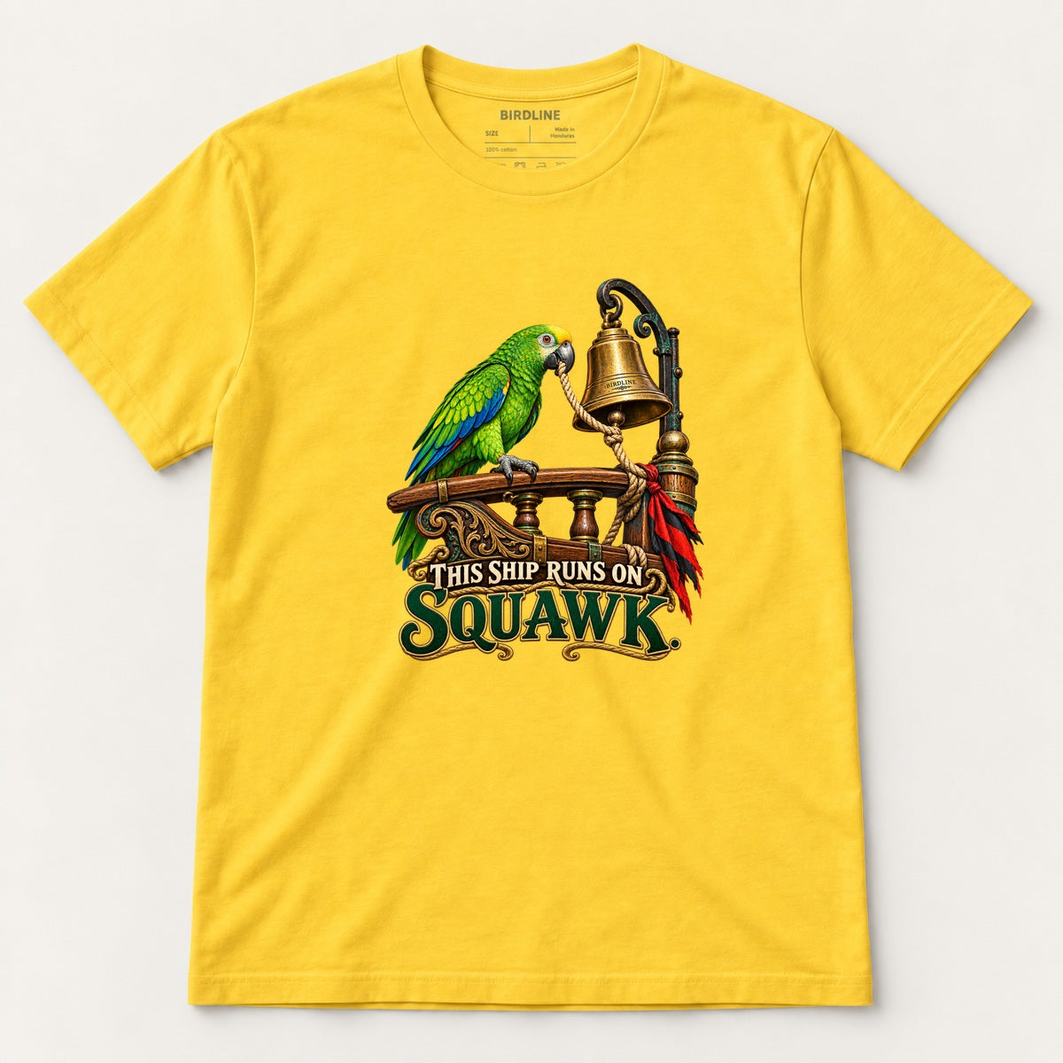 This Ship Runs On Squawk T-Shirt in Daisy, front view