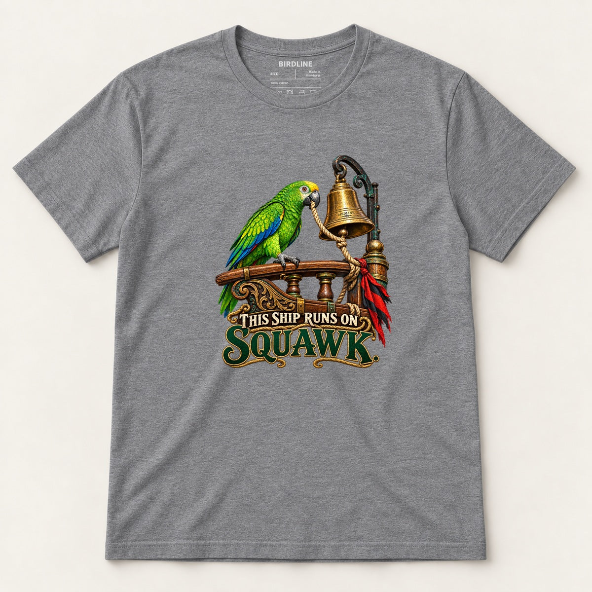 This Ship Runs On Squawk T-Shirt in Graphite Heather, front view