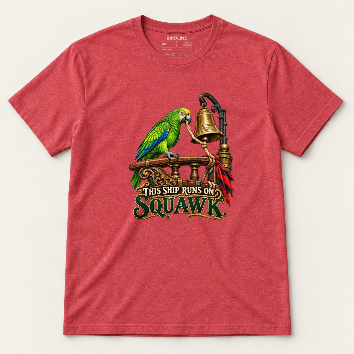 This Ship Runs On Squawk T-Shirt in Heather Red, front view