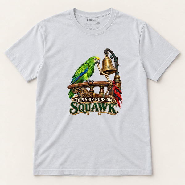 This Ship Runs On Squawk T-Shirt in Ice Grey, front view