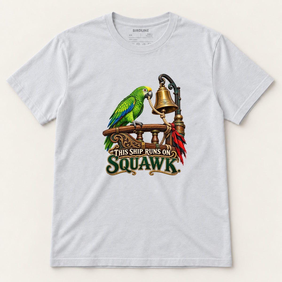 This Ship Runs On Squawk T-Shirt in Ice Grey, front view