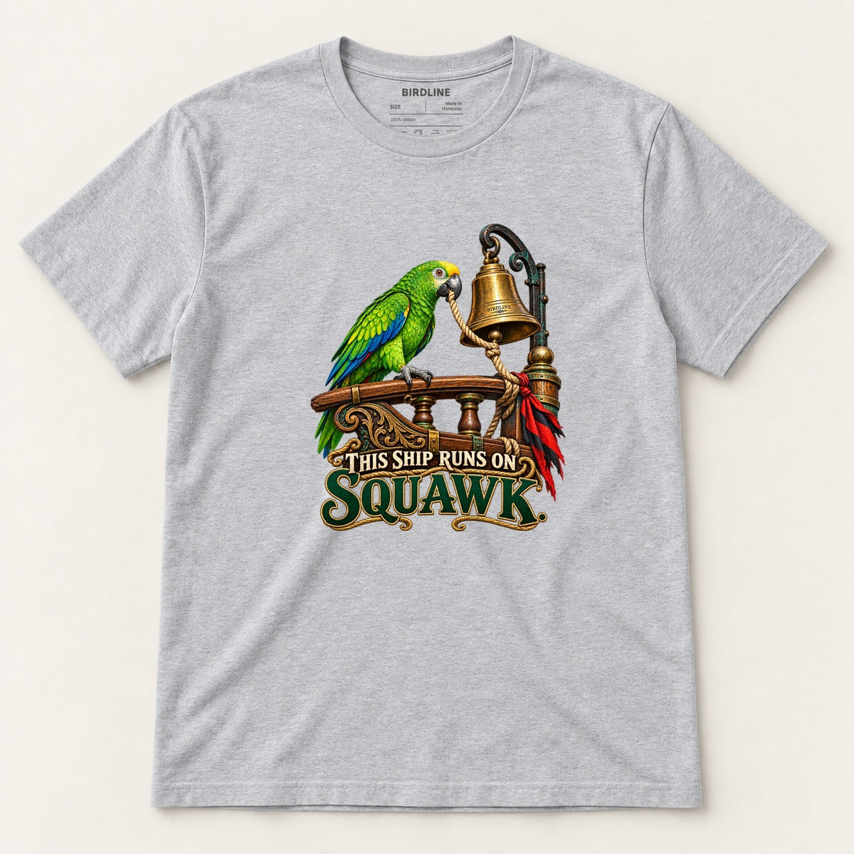This Ship Runs On Squawk T-Shirt in Sport Grey, front view