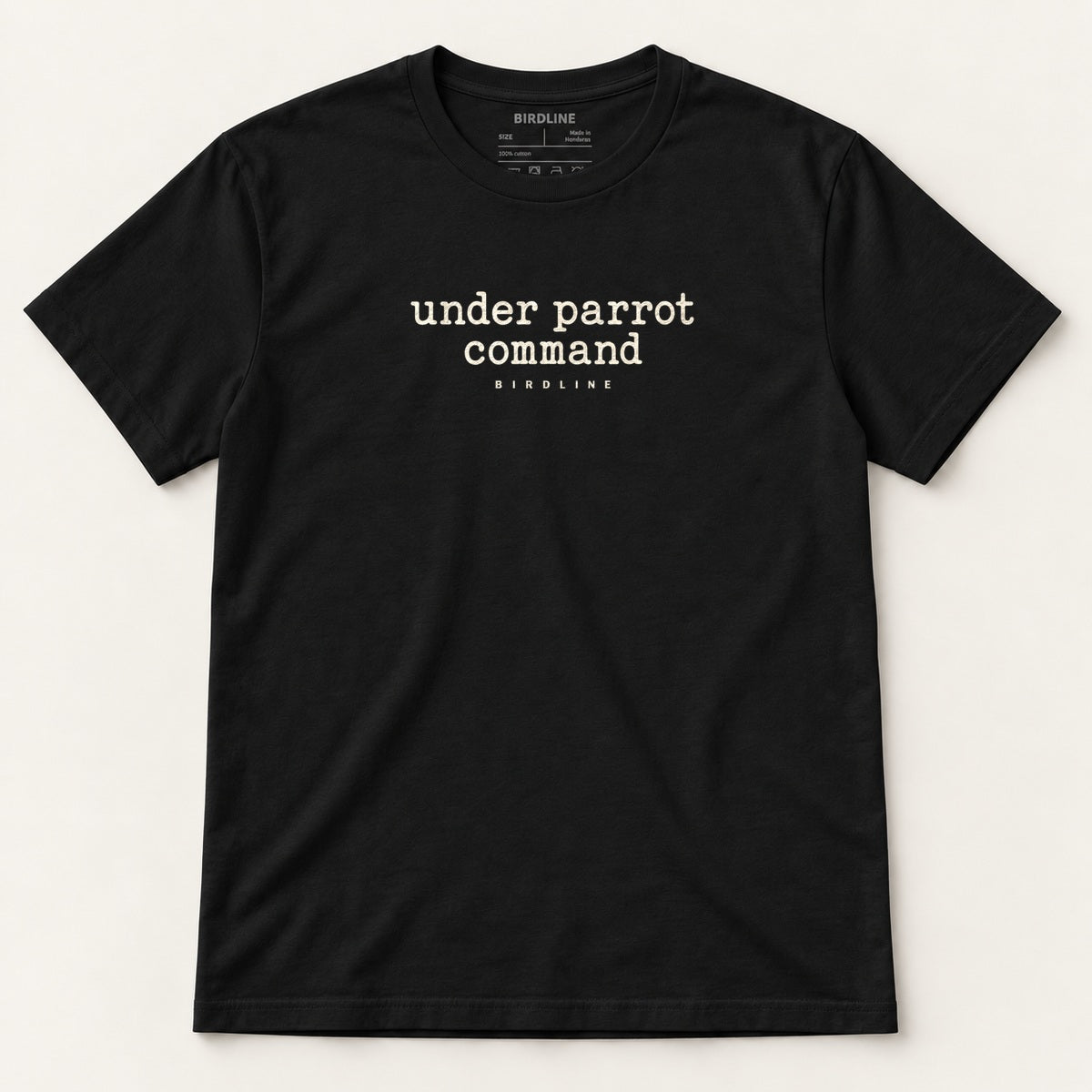 Under Parrot Command T-Shirt in Black, front view