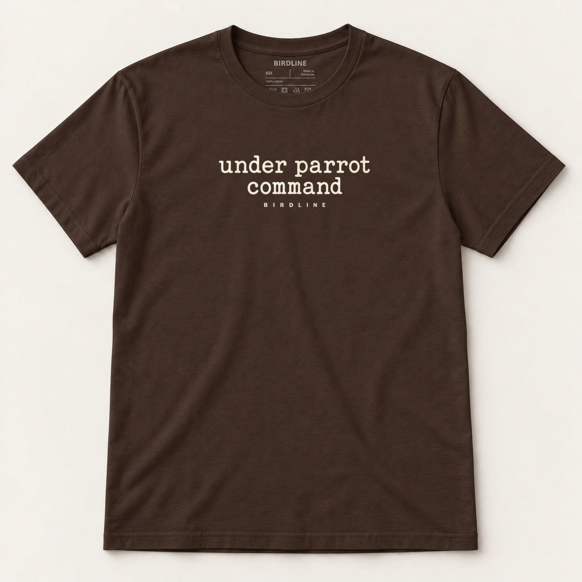 Under Parrot Command T-Shirt in Dark Chocolate, front view