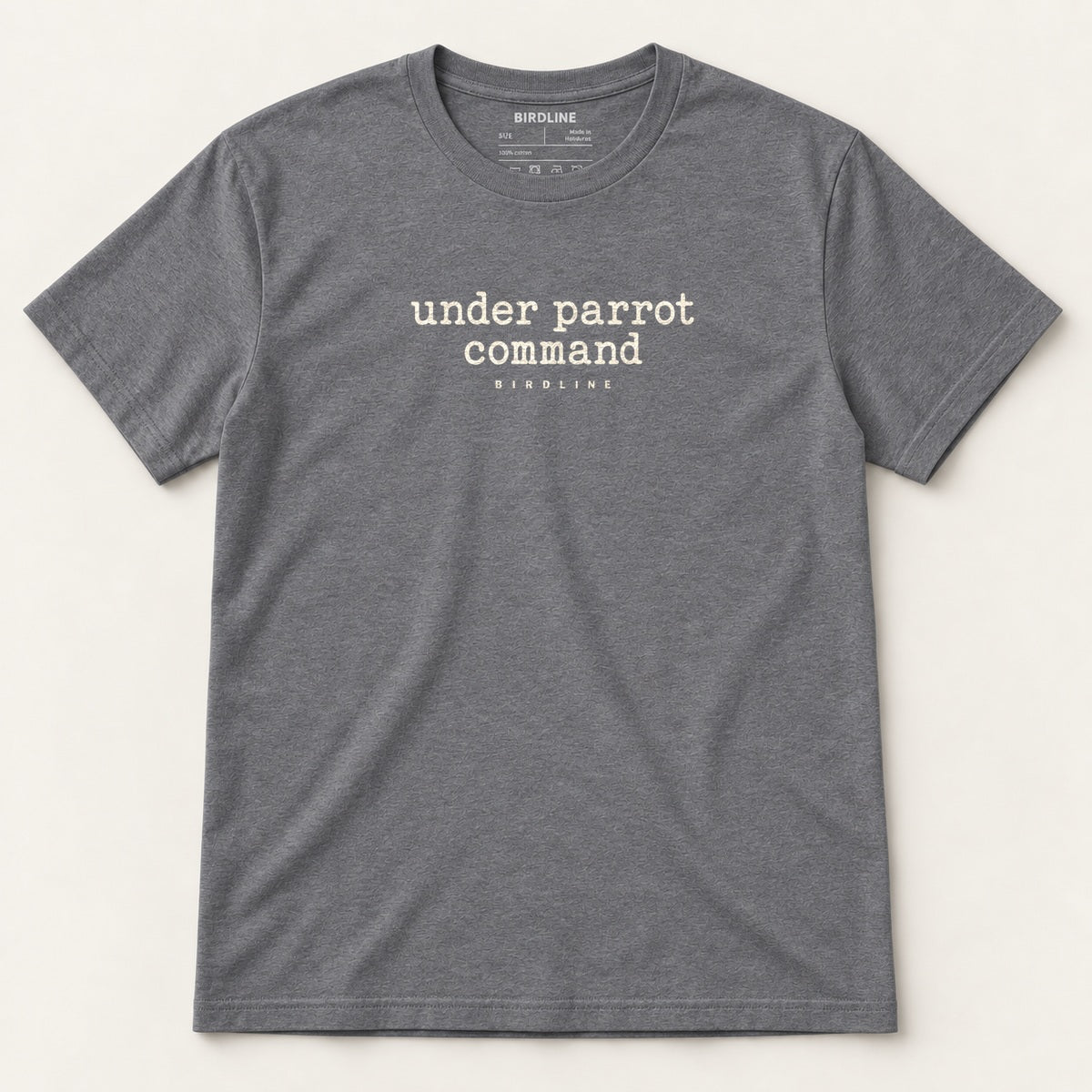 Under Parrot Command T-Shirt in Dark Heather Grey, front view