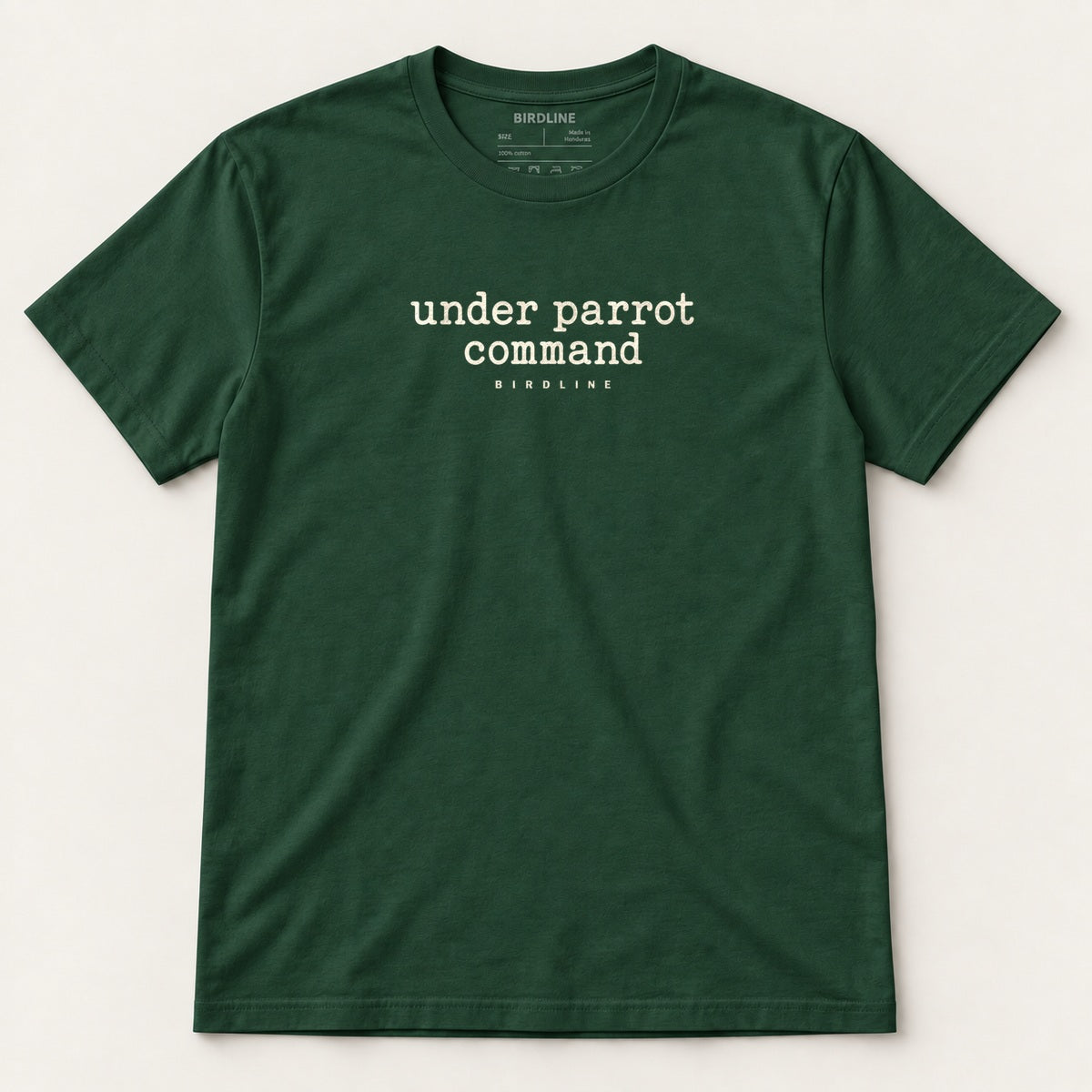Under Parrot Command T-Shirt in Forest Green, front view