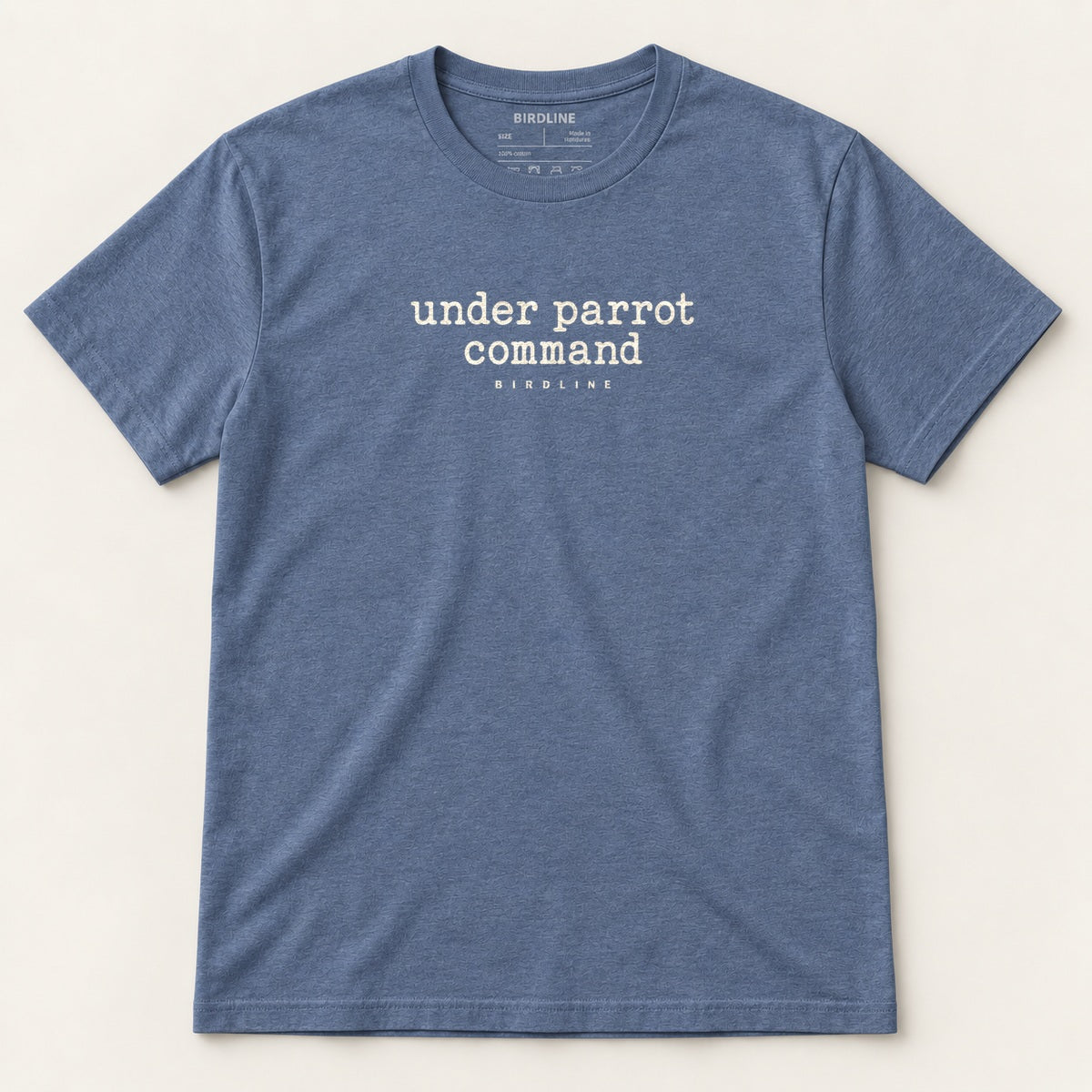 Under Parrot Command T-Shirt in Heather Indigo, front view