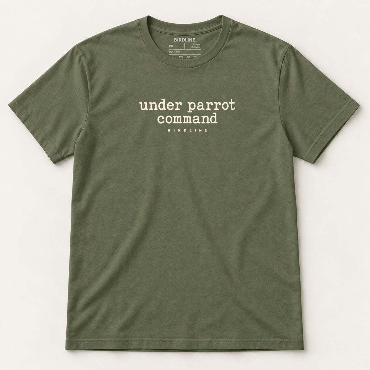 Under Parrot Command T-Shirt in Military Green, front view