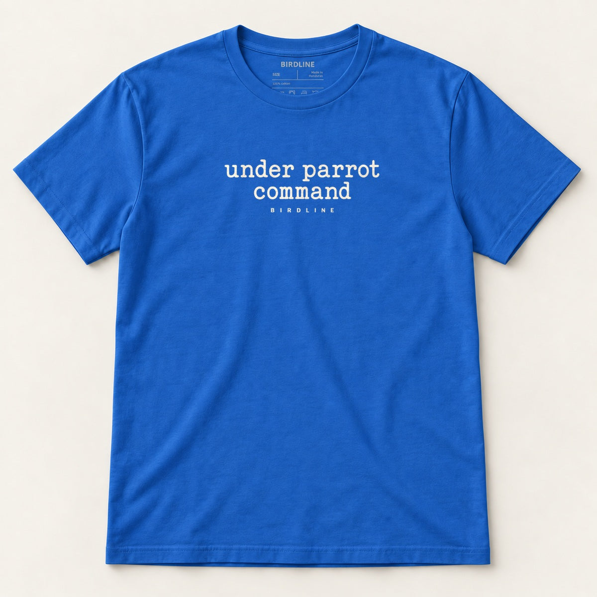 Under Parrot Command T-Shirt in Royal, front view