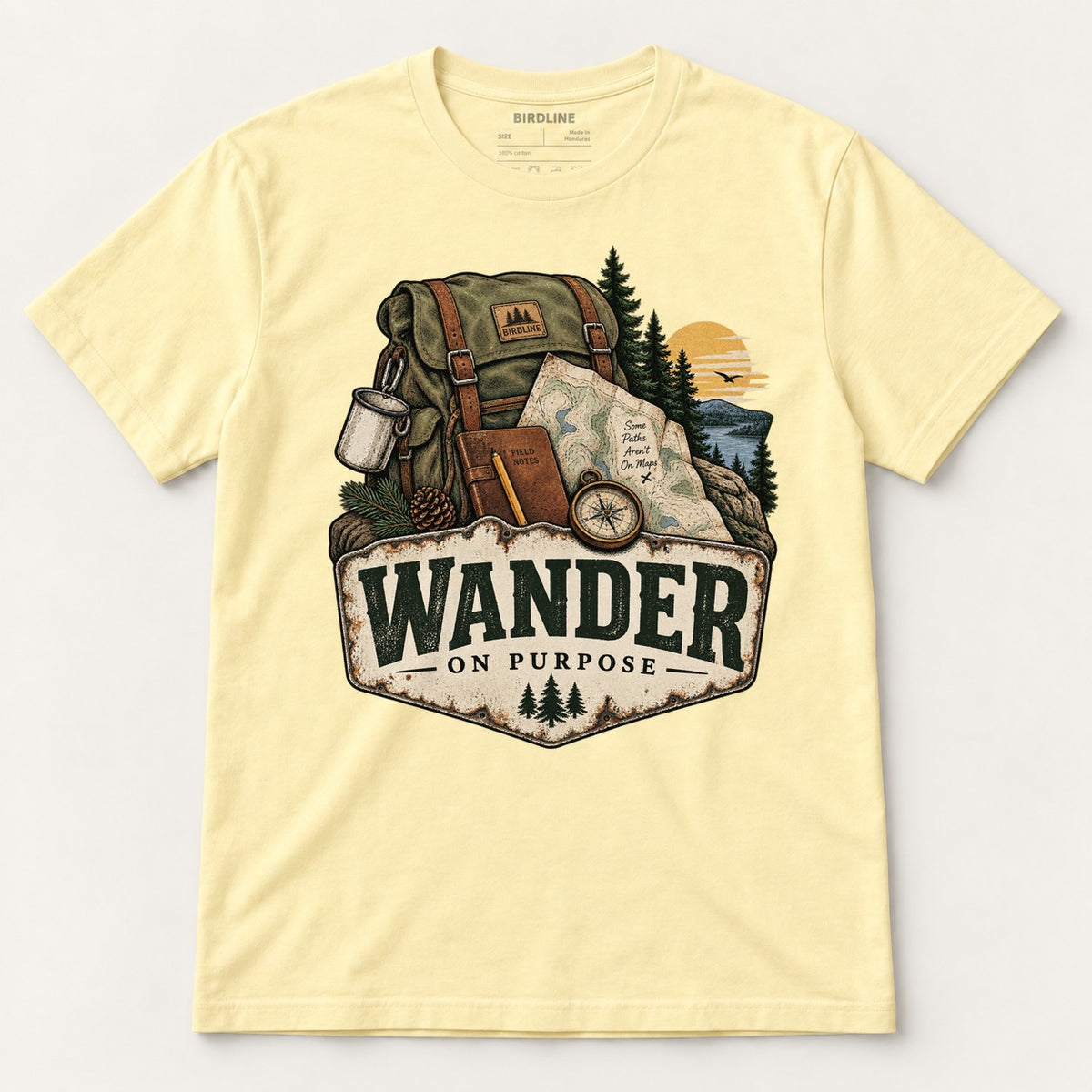 Wander On Purpose T-Shirt in Cornsilk, front view