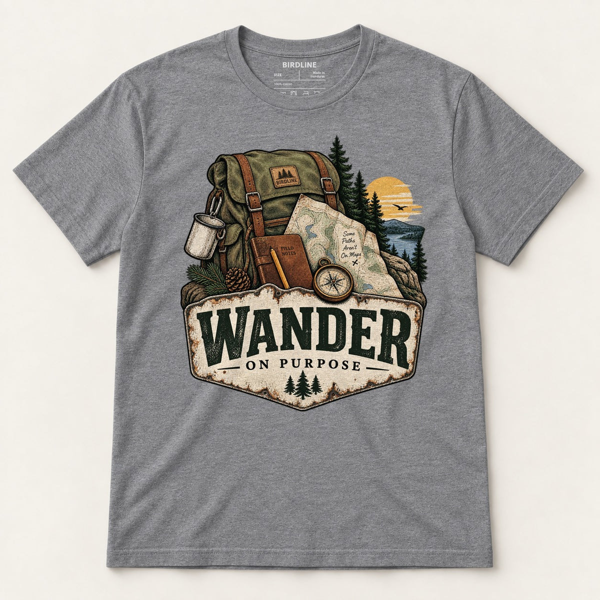 Wander On Purpose T-Shirt in Graphite Heather, front view
