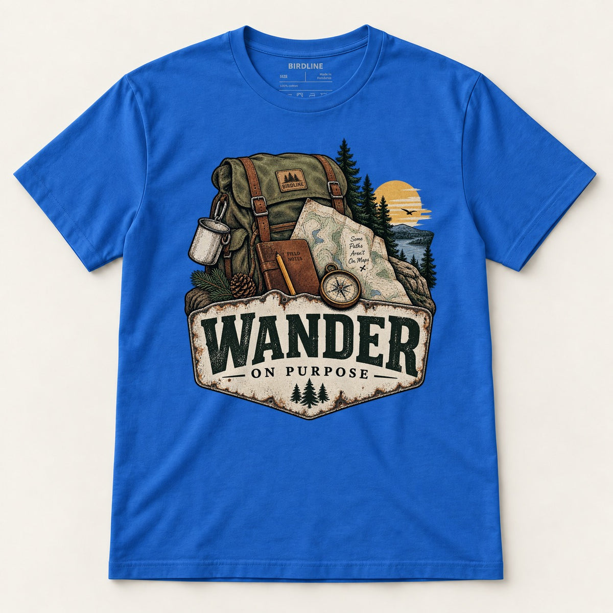 Wander On Purpose T-Shirt in Royal, front view
