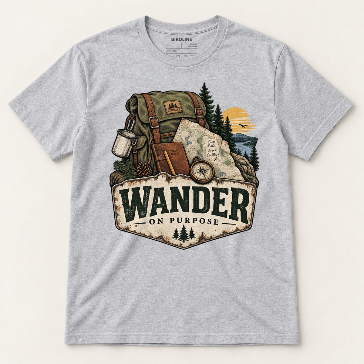 Wander On Purpose T-Shirt in Sport Grey, front view