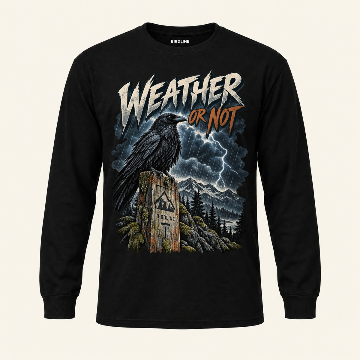 Weather Or Not Long Sleeve Shirt in Black, front view