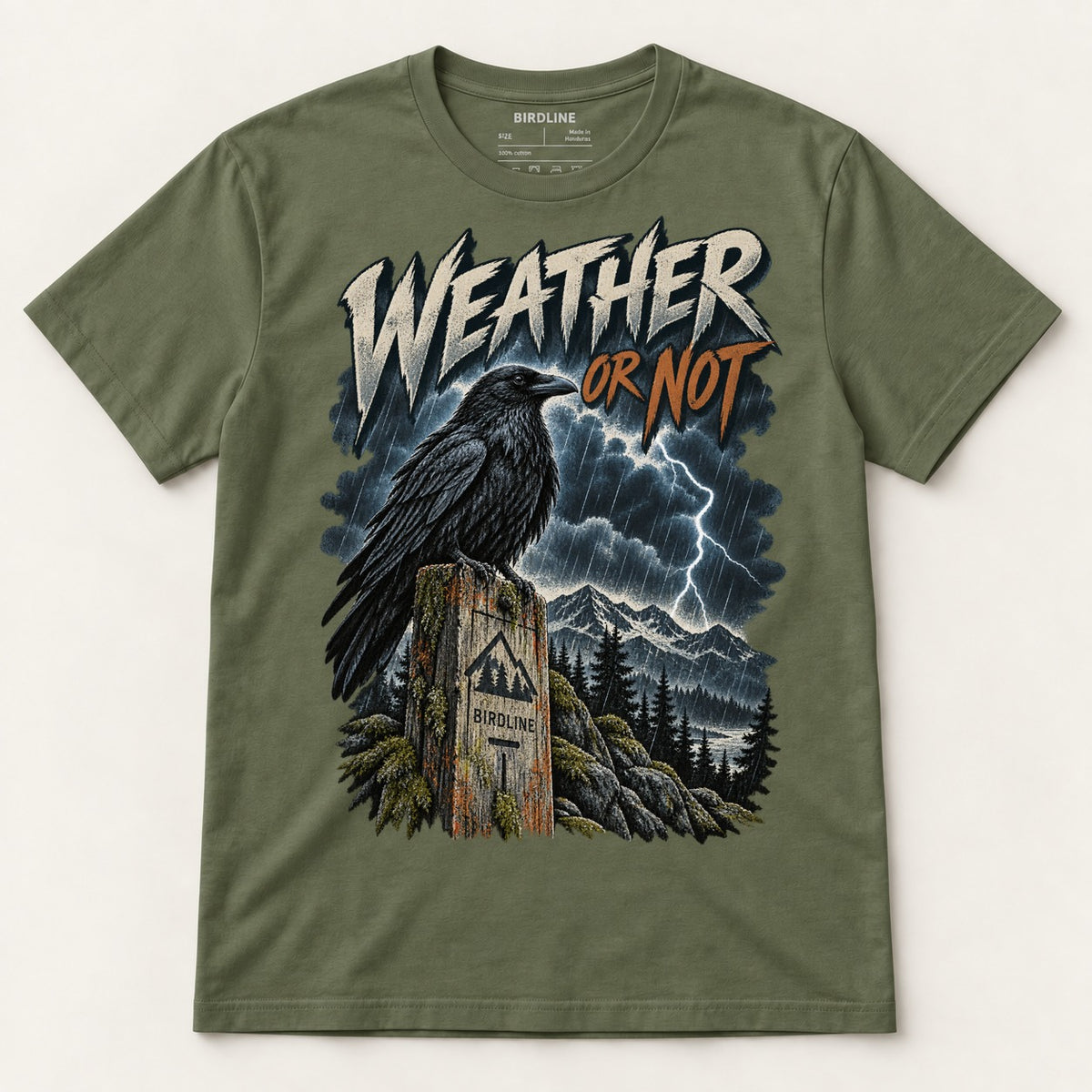 Weather Or Not T-Shirt in Military Green, front view