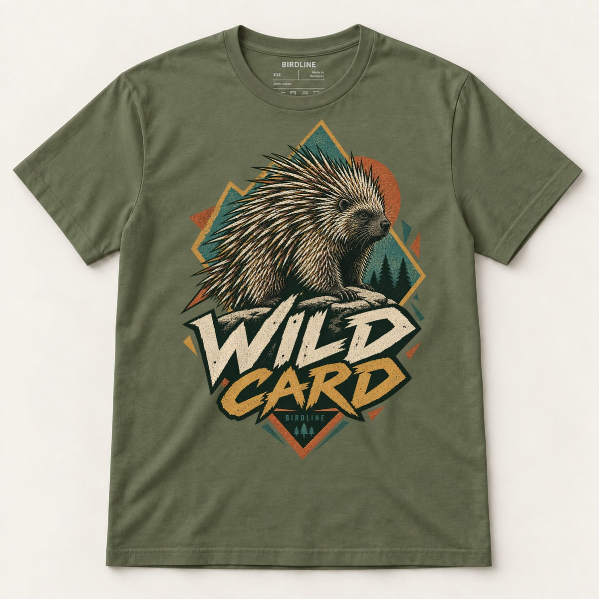 Wild Card T-Shirt in Military Green, front view