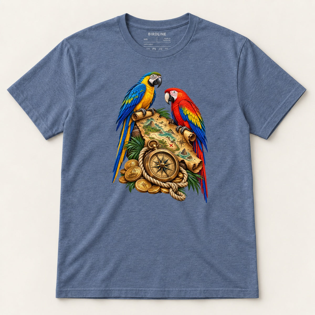 X Marks The Perch T-Shirt in Heather Indigo, front view