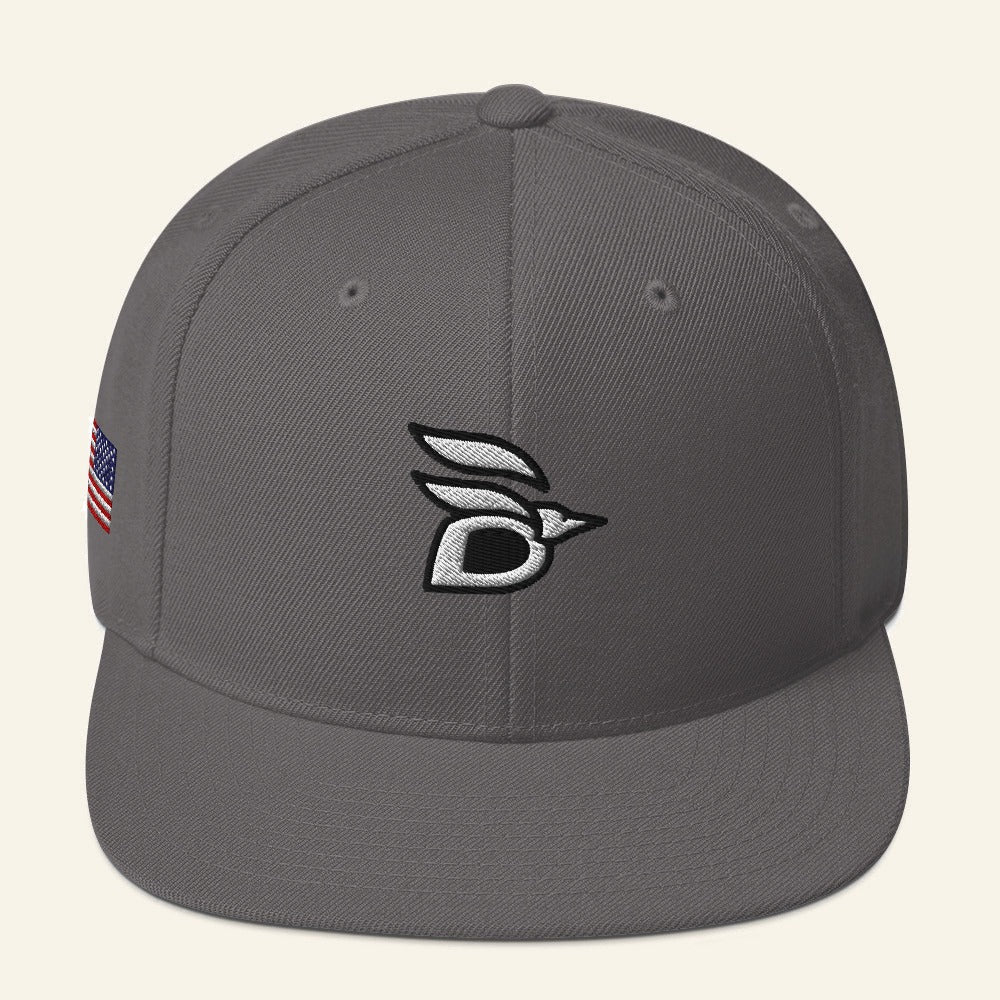 Birdline Logo Flag Snapback Hat in Dark Grey, front view