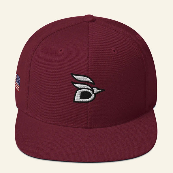 Birdline Logo Flag Snapback Hat in Maroon, front view