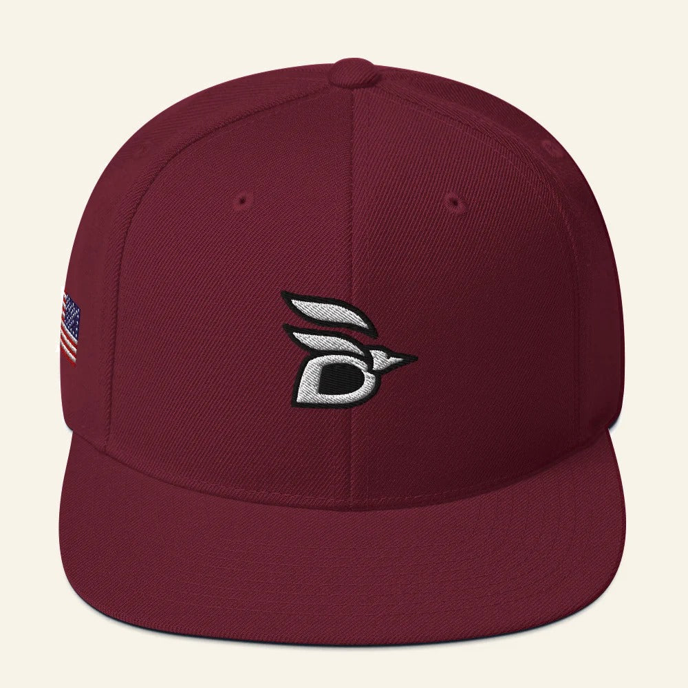 Birdline Logo Flag Snapback Hat in Maroon, front view