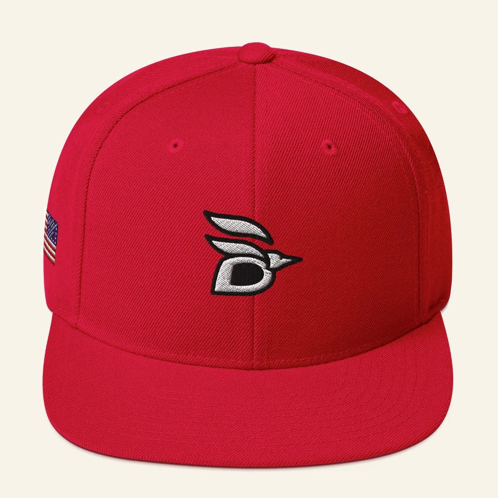 Birdline Logo Flag Snapback Hat in Red, front view