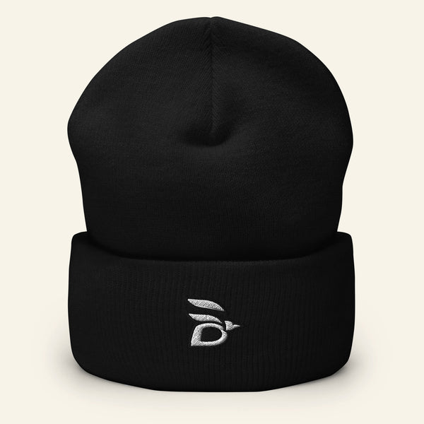 Birdline Logo Cuffed Beanie in Black, front view