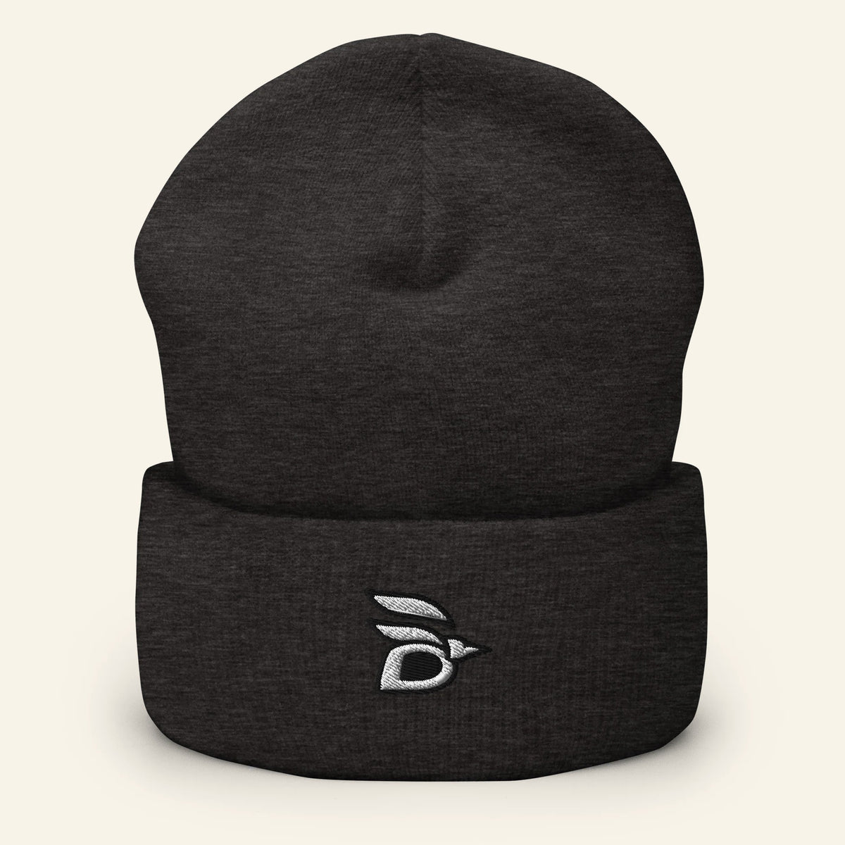 Birdline Logo Cuffed Beanie in Dark Grey, front view