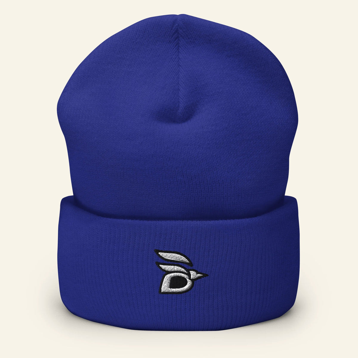 Birdline Logo Cuffed Beanie in Royal, front view