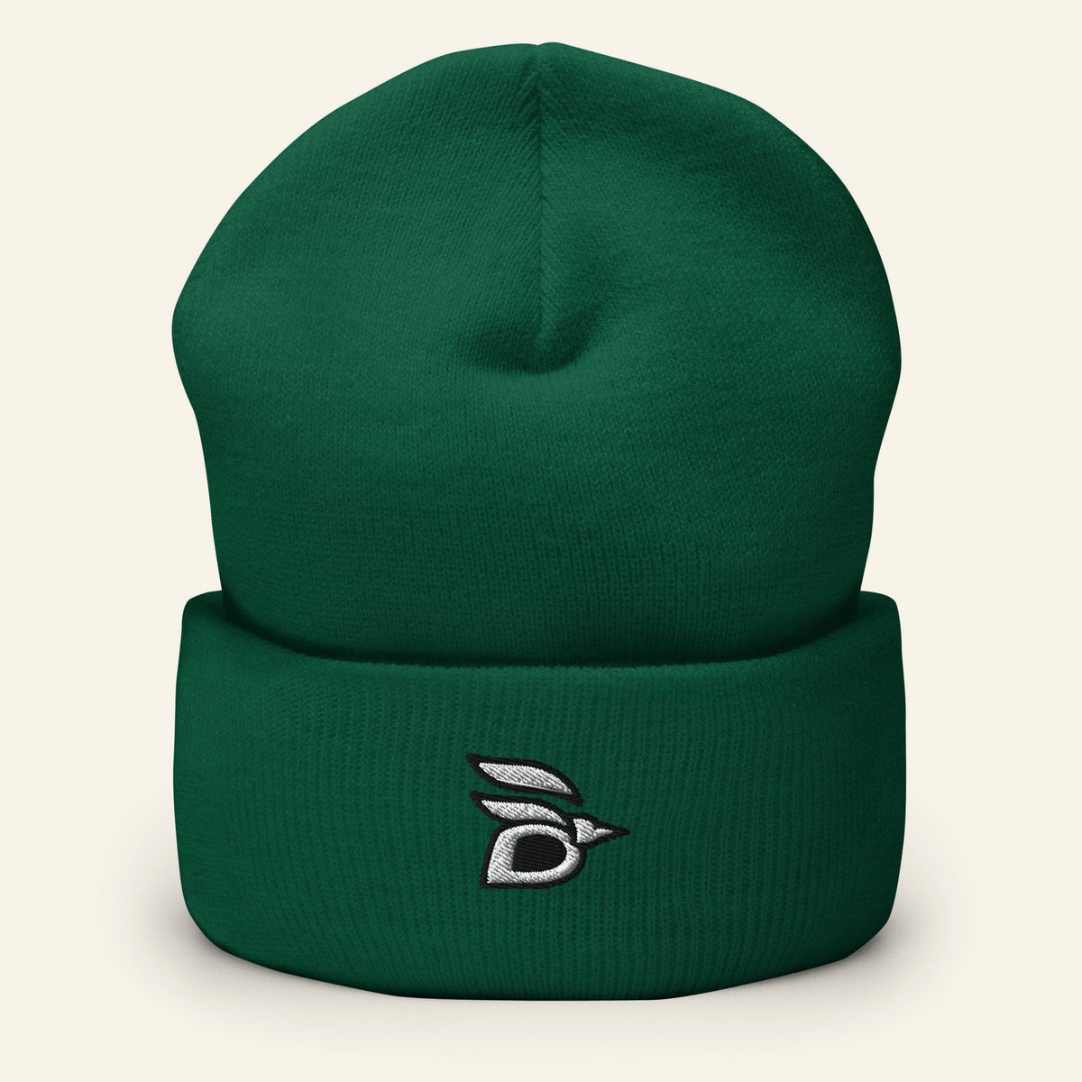 Birdline Logo Cuffed Beanie in Spruce, front view