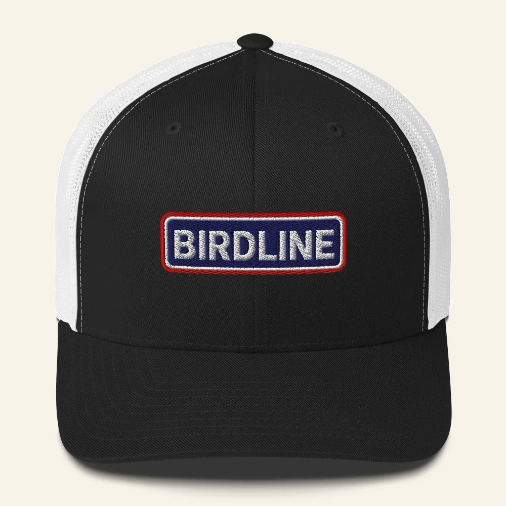 Birdline Heritage Bar Trucker Hat in Black/White, front view