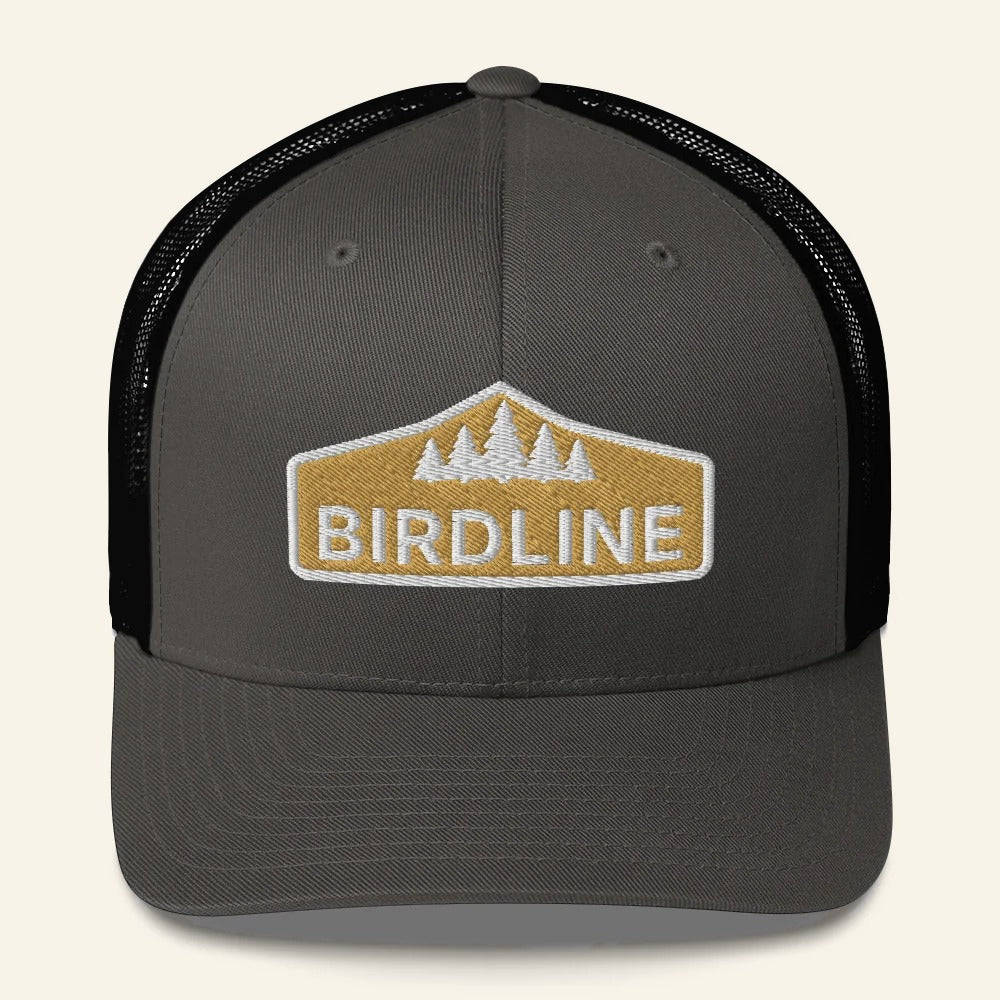 Birdline Golden Treeline Trucker Hat in Charcoal/Black, front view
