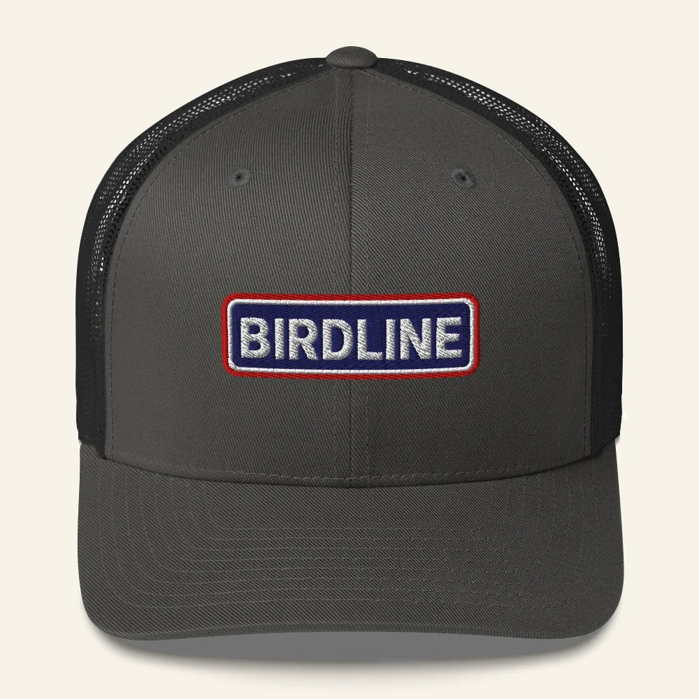 Birdline Heritage Bar Trucker Hat in Charcoal, front view