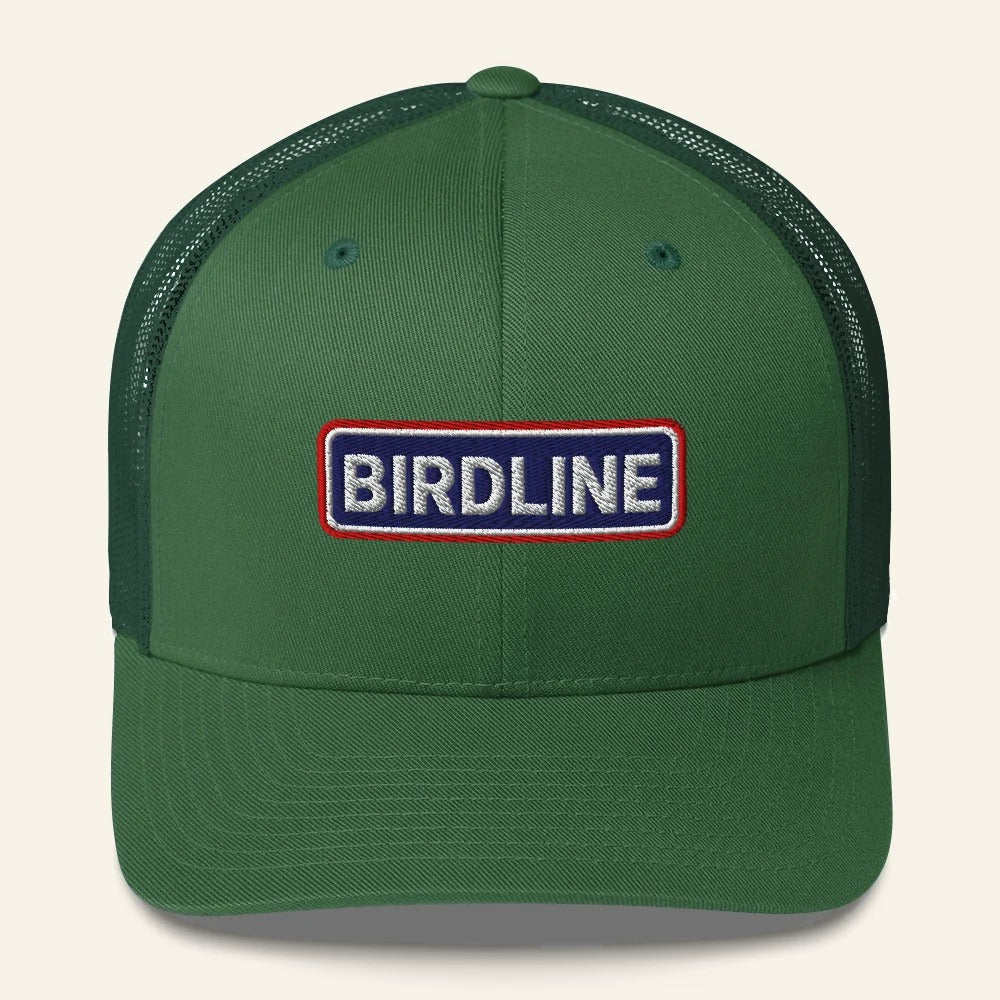 Birdline Heritage Bar Trucker Hat in Evergreen, front view