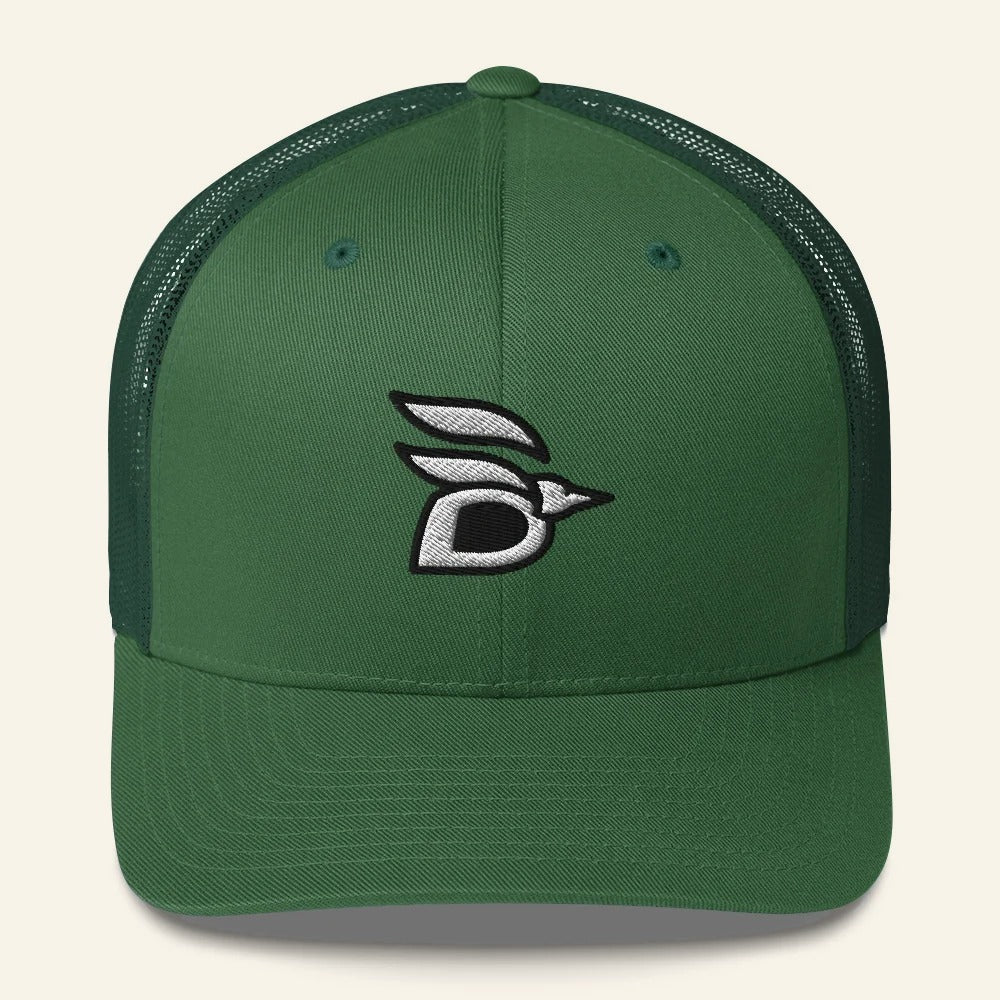 Birdline Logo Trucker Hat in Evergreen, front view