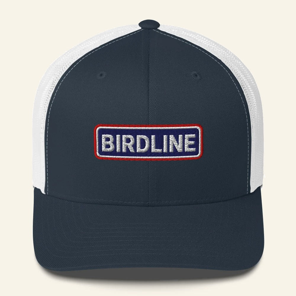 Birdline Heritage Bar Trucker Hat in Navy/White, front view