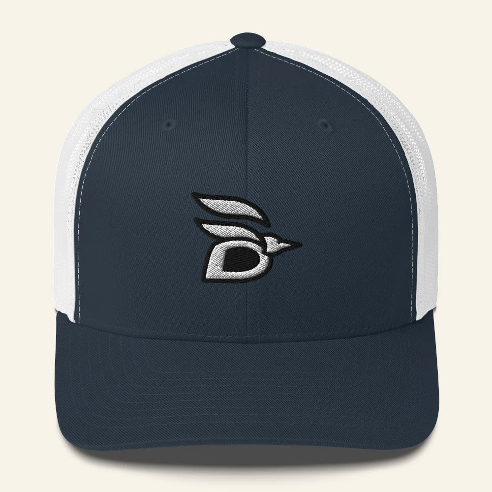 Birdline Logo Trucker Hat in Navy/White, front view