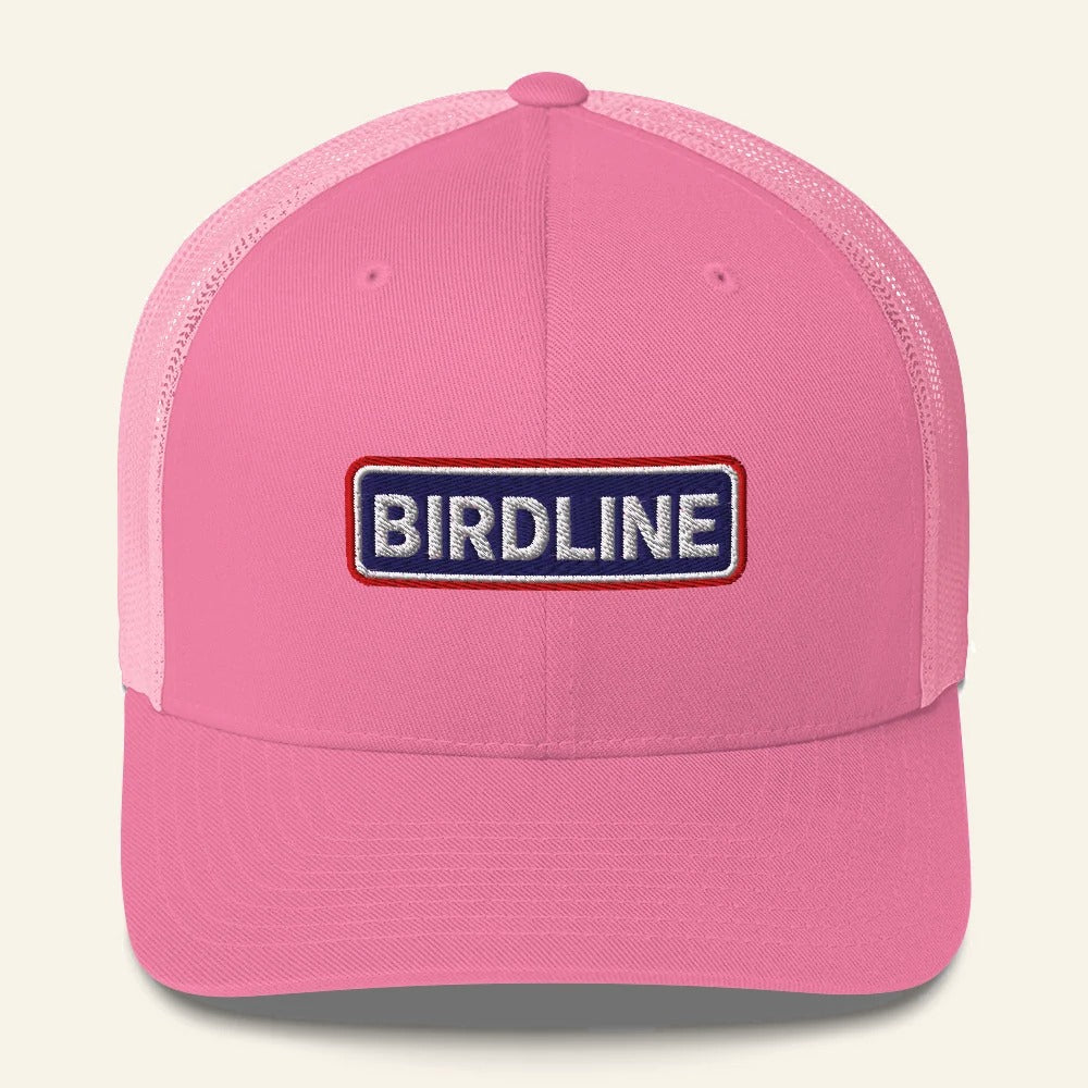 Birdline Heritage Bar Trucker Hat in Pink, front view