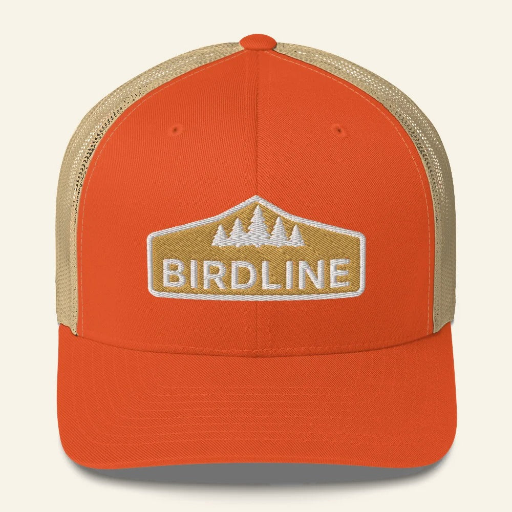 Birdline Golden Treeline Trucker Hat in Rustic Orange/Khaki, front view