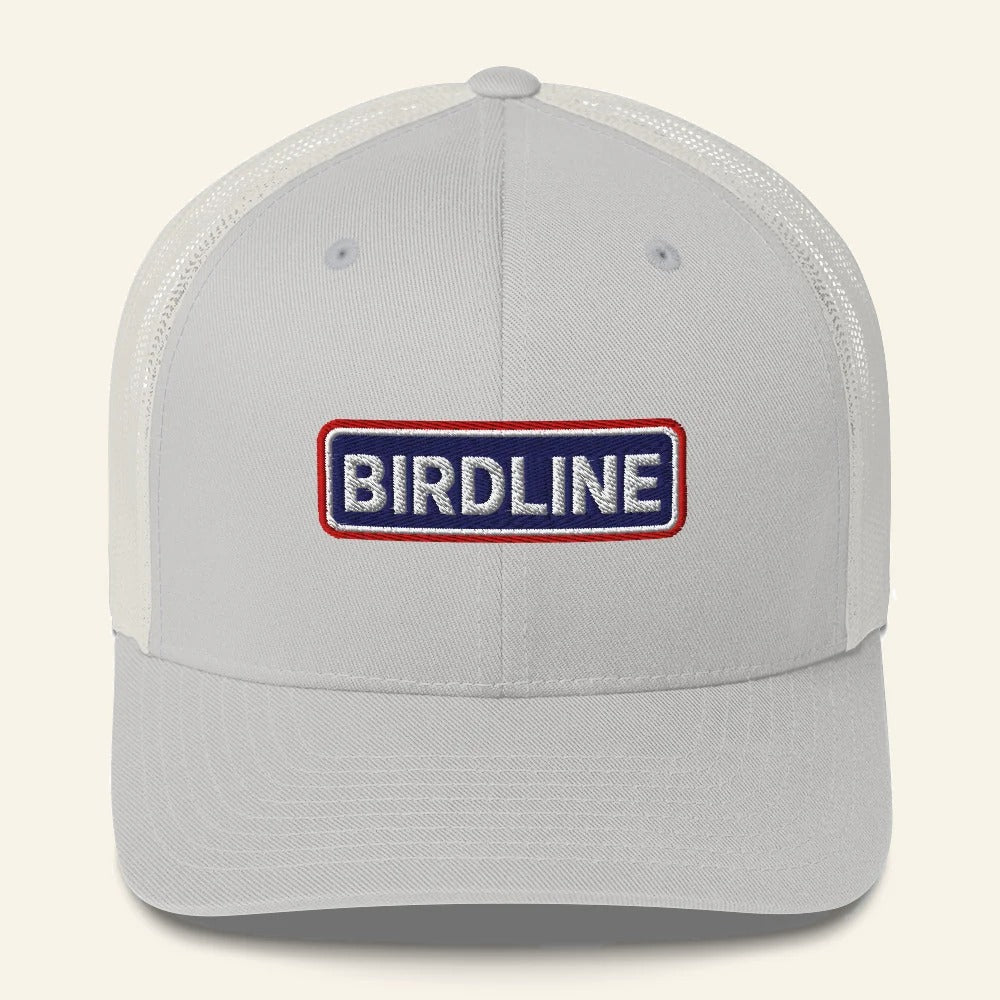 Birdline Heritage Bar Trucker Hat in Silver, front view