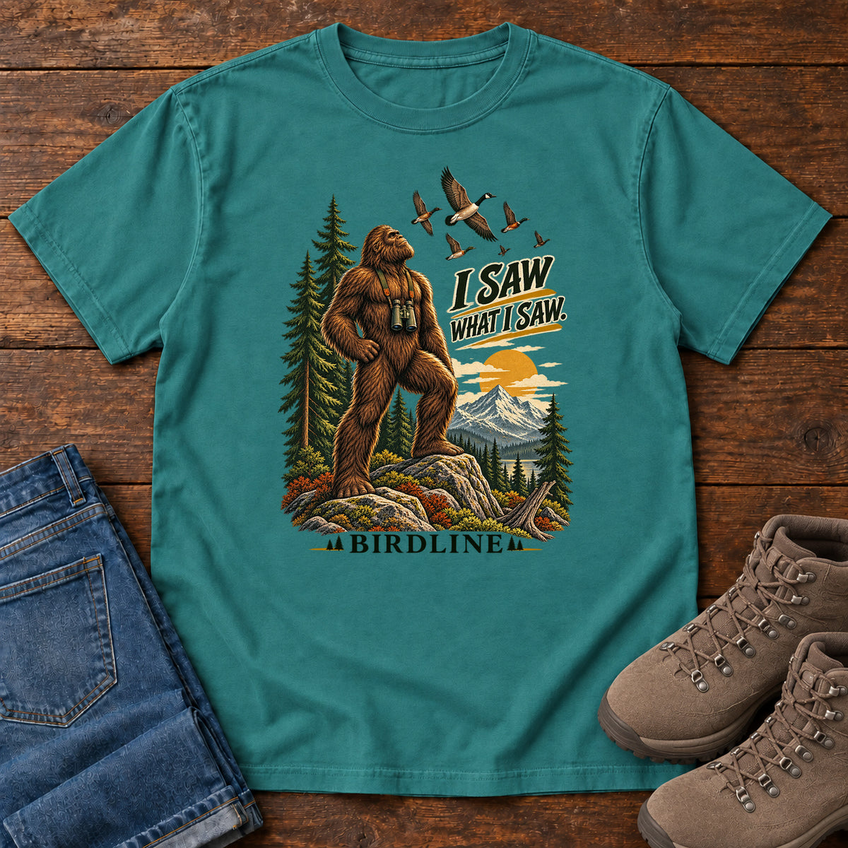 I Saw What I Saw Bigfoot T-Shirt in Emerald
