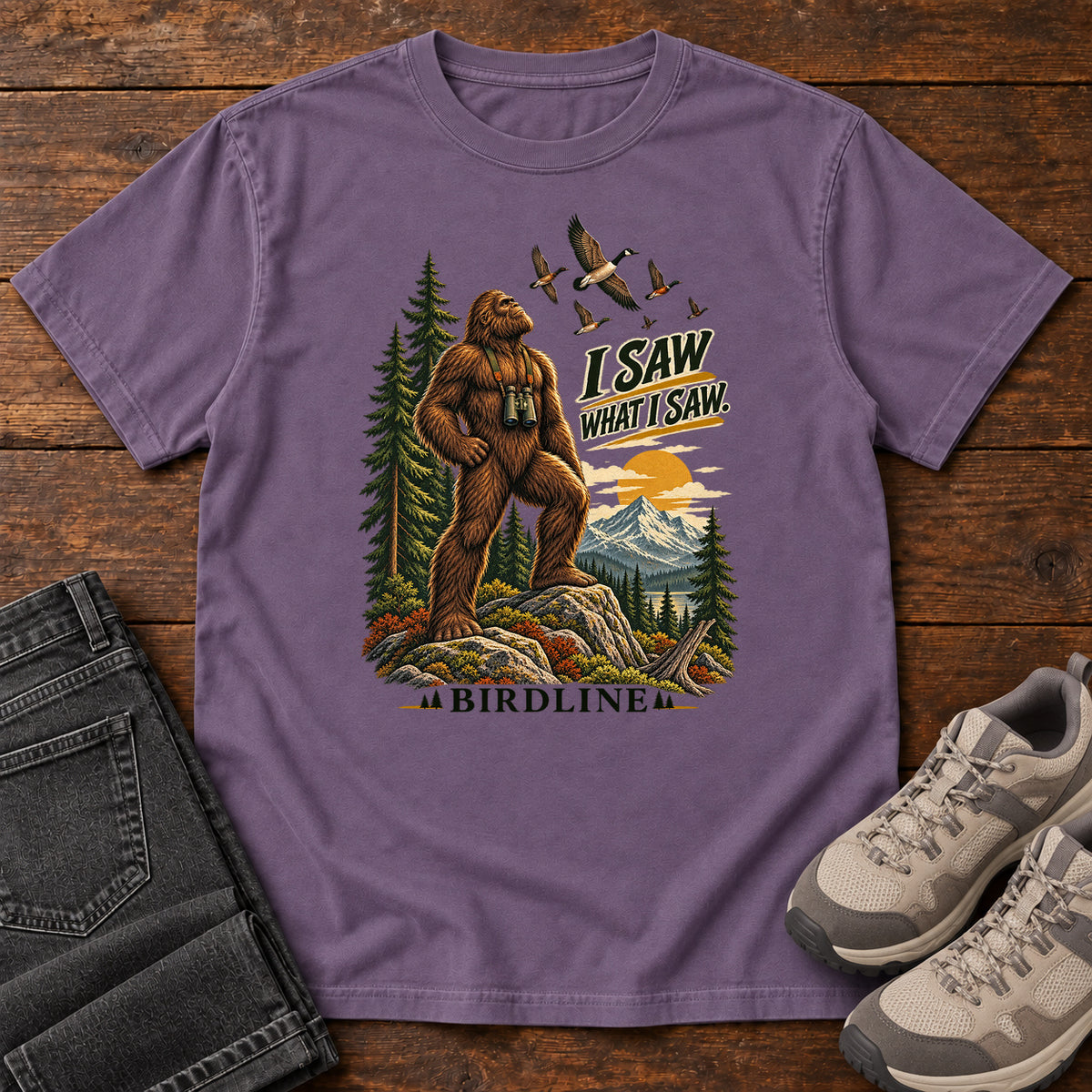 I Saw What I Saw Bigfoot T-Shirt in Grape