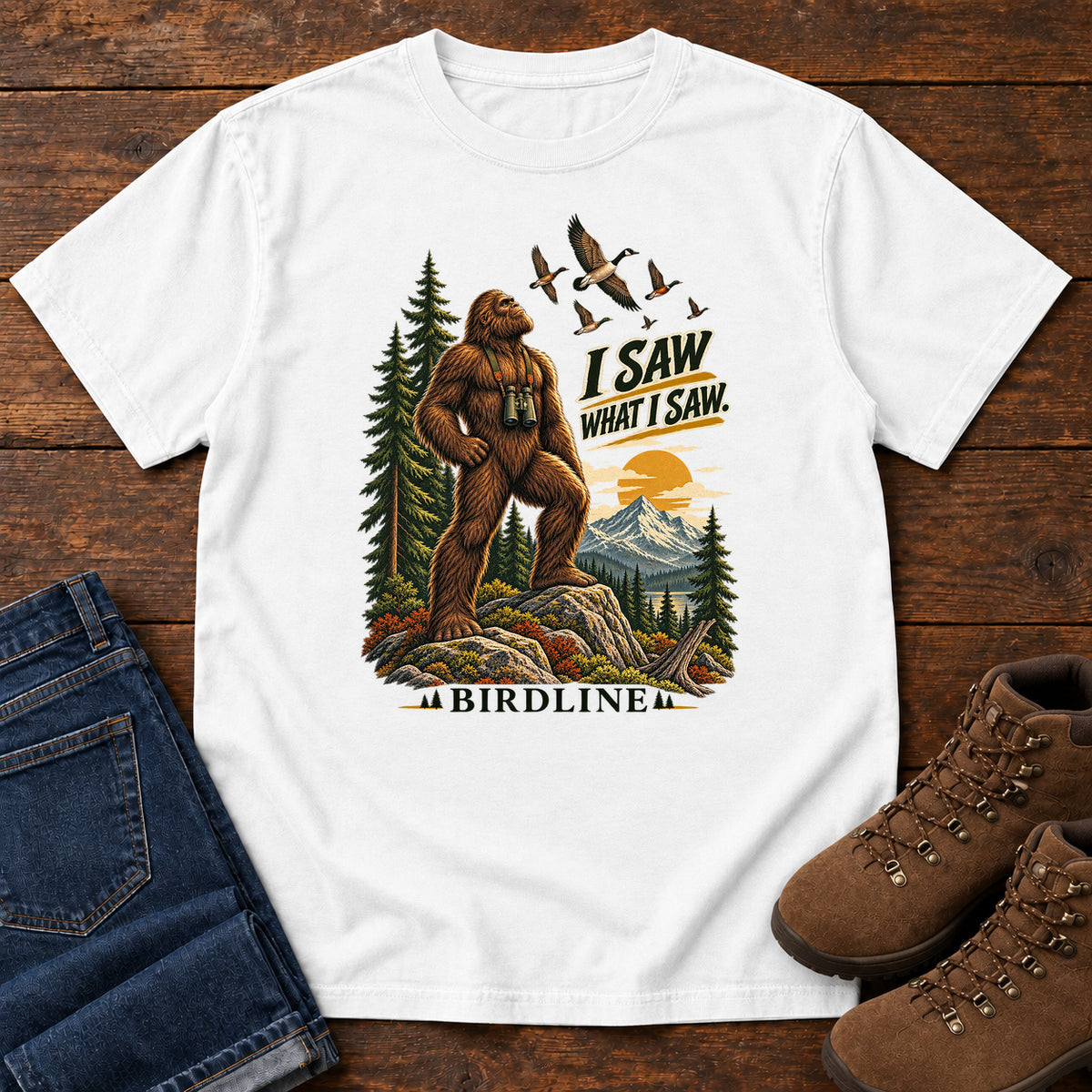 I Saw What I Saw Bigfoot T-Shirt in White