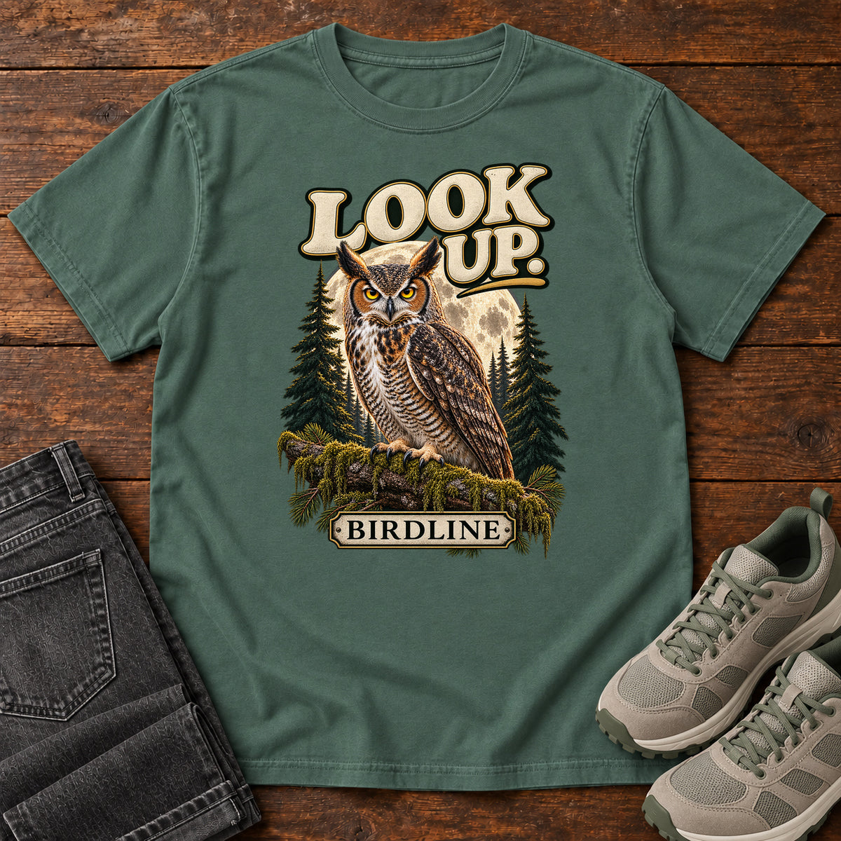 Look Up Owl T-Shirt in Blue Spruce