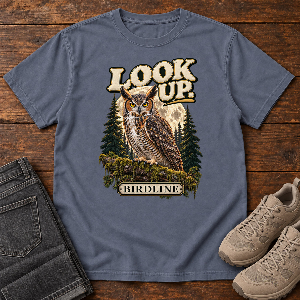 Look Up Owl T-Shirt in Denim