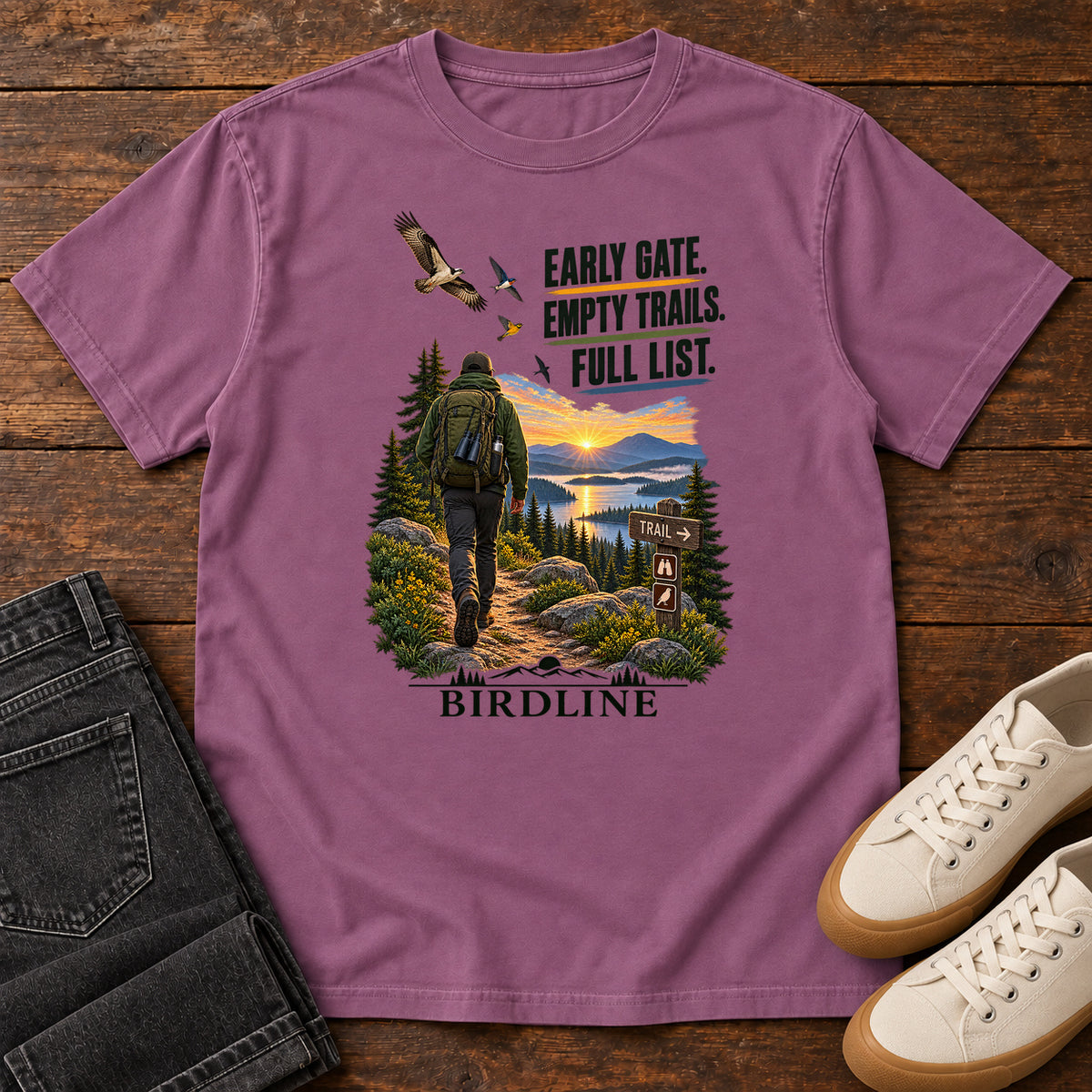Early Gate Empty Trails Full List T-Shirt in Berry