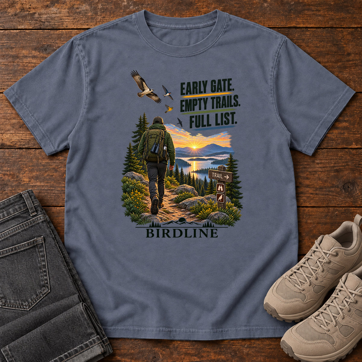 Early Gate Empty Trails Full List T-Shirt in Denim