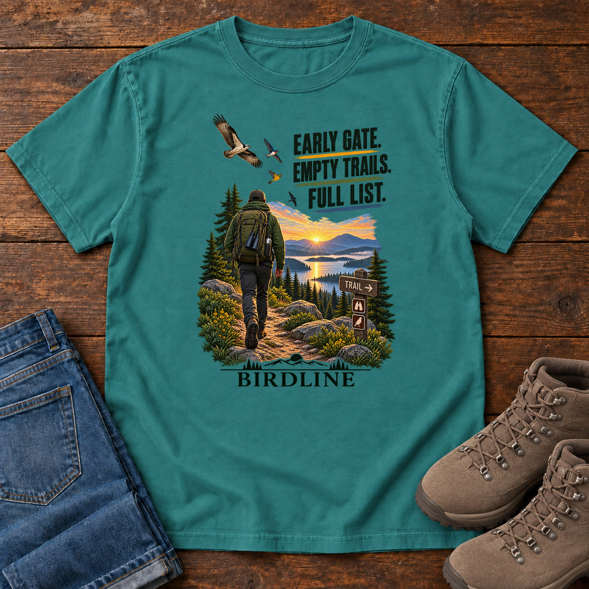 Early Gate Empty Trails Full List T-Shirt in Emerald